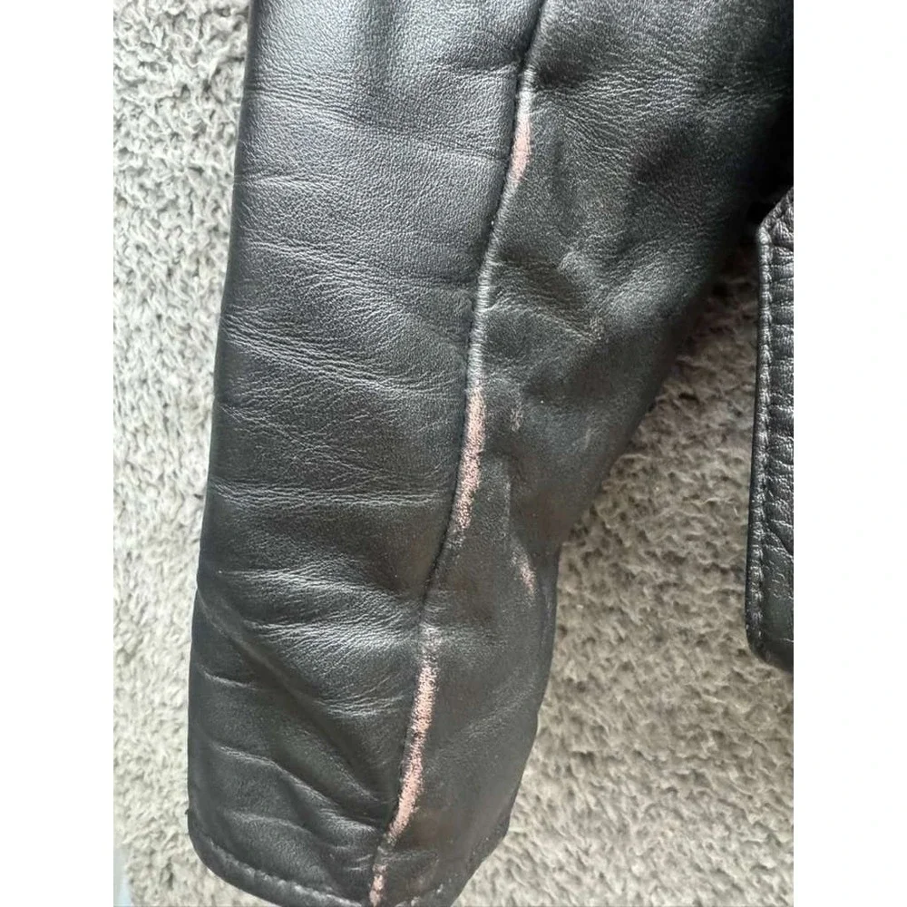 Vintage Suede Leather Fringe Collared‎ Full Zip Biker Jacket Black Mens Size 42